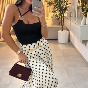 מכנס נקודות לבן רחב מאוד