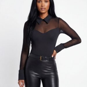 בגד גוף צווארון שקוף שחור