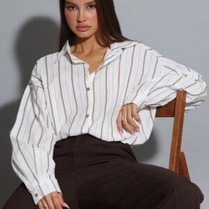 מכופתרת פסים אובר סייז לבן